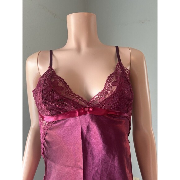 Shirley of Hollywood Lace Satin Lingerie NIGHTGOWN BURGUNDY MEDIUM NWT NEW #178 - Picture 6 of 8